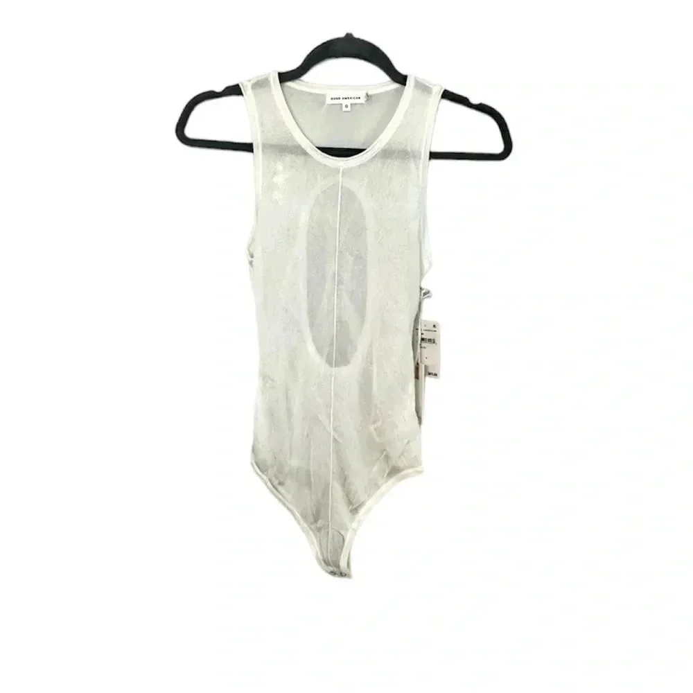 Good American Extreme Sheer Thong Bodysuit in White Sz 0 XS NWT